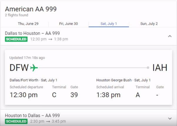 google feature to track flight status