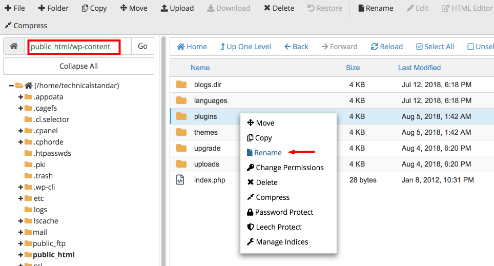 rename-plugins-folder-name-cpanel